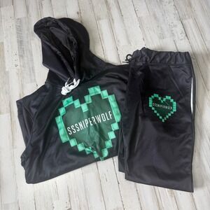 SSSniperWolf Black Hoodie & Jogger Set, Gamer Pixelated‎ Heart Matching Outfit M
